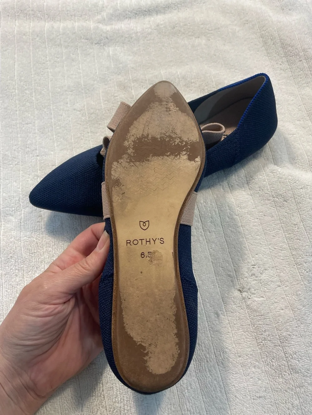 Rothys Sapphire Blue Pink Point Toe Mary Jane Knit Bow Ballet Flats Size 6.5